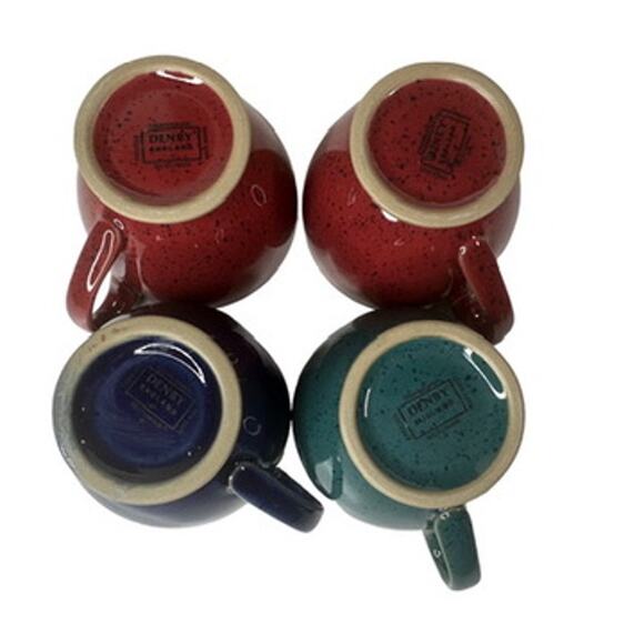 Denby Harlequin Set of 4 3" Footed Cups 2 Red & Blue 1 Green Blue 1 Blue Green - Picture 9 of 9